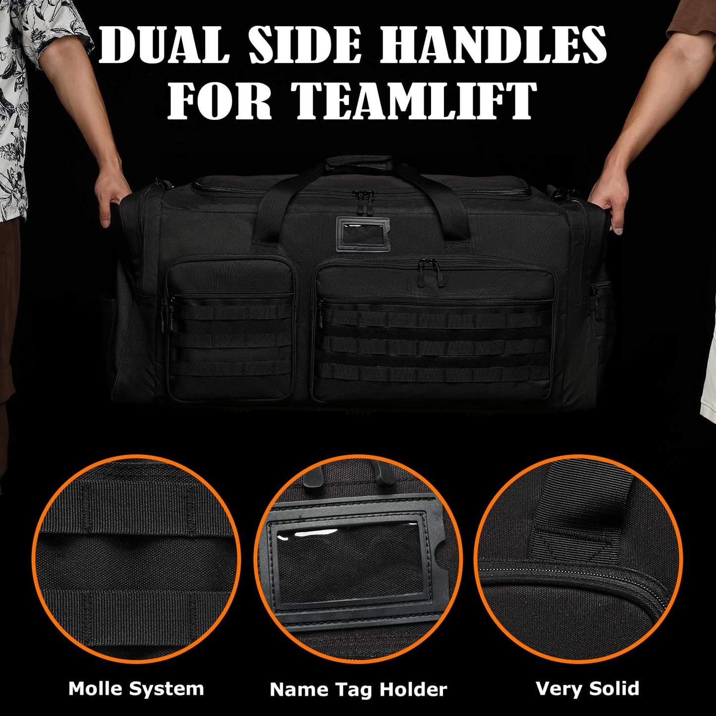 130L Extra Large Duffle Bag for Men, Heavy Duty Duffle Bag for Travel, Large Sports Gym Equipment Bag for Hockey Football Baseball Soccer Basketball & Team training, Black