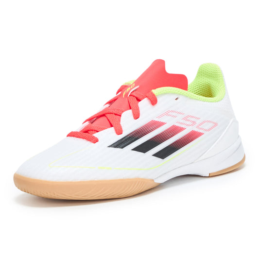 adidas F50 League Indoor Sneaker, White/Black/Solar Yellow, 1 US Unisex Little Kid