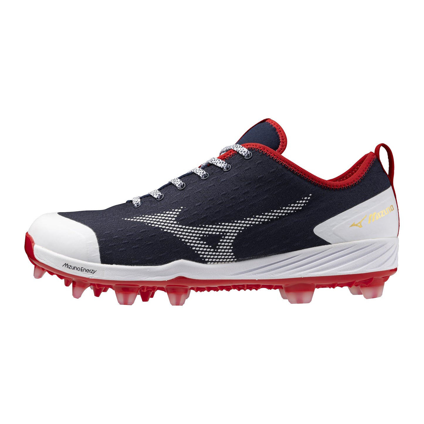 Mizuno Dominant 4 Low TPU Men's Molded Baseball Cleat, Navy/Red, 9