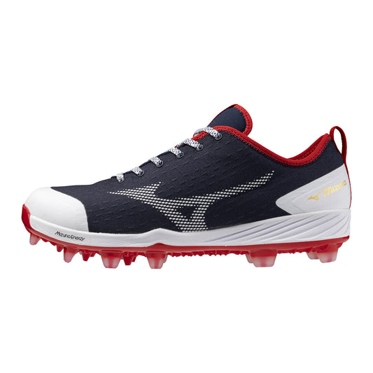 Mizuno Dominant 4 Low TPU Men's Molded Baseball Cleat, Navy/Red, 9