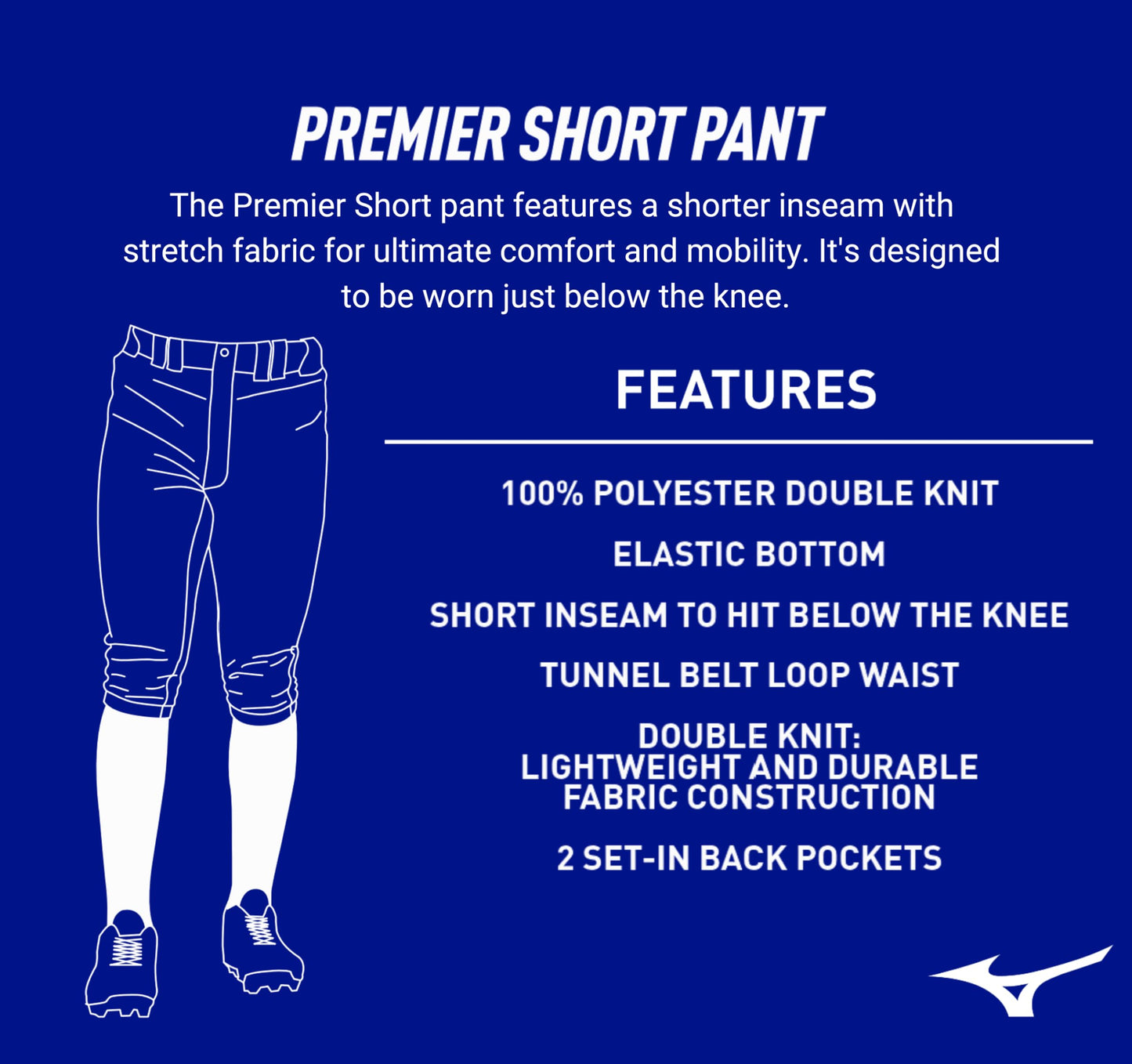 Mizuno Adult Men's Premier Short Knicker Baseball Pant, Below the Knee Fit (White, Small)