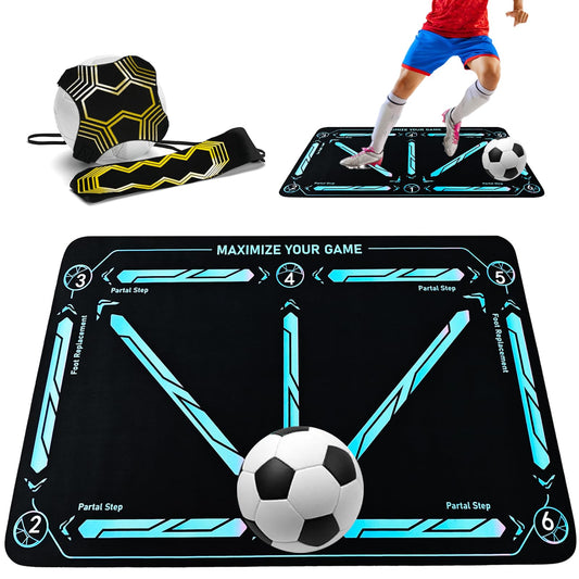 Soccer Training Mat with Adjustable Soccer Trainer - Non-Slip Soccer Training Equipment for Kids Youth to Boost Speed, Strength & Coordination | Soccer Trainer for Indoor/Outdoor Drills