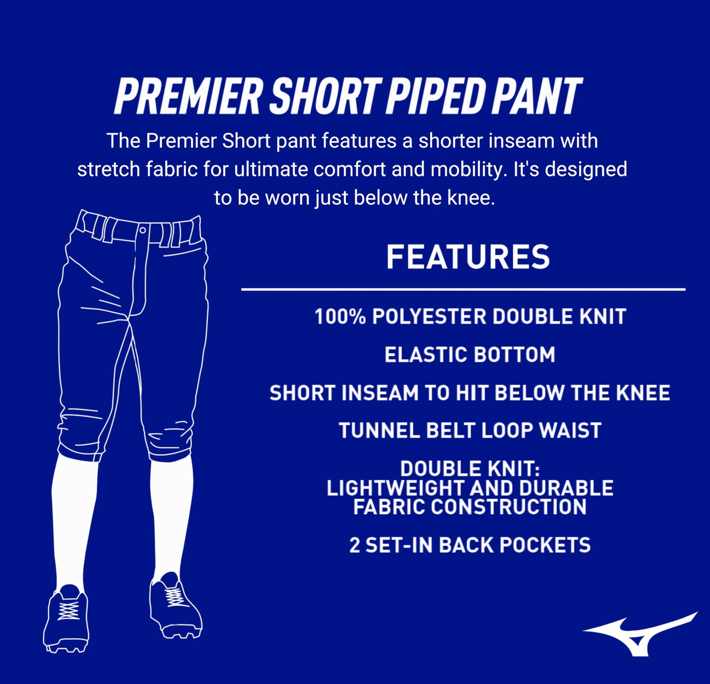 Mizuno Adult Men's Premier Piped Short Baseball Pant, White-Black, X-Small