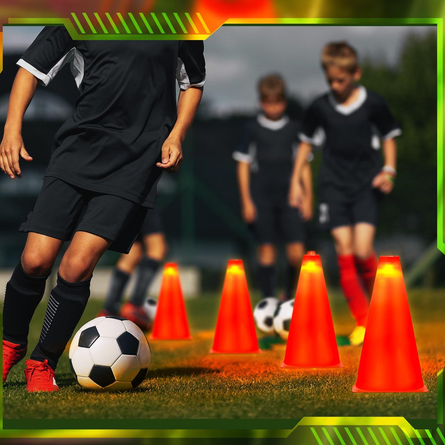 Relaxweex 6 Pcs 9 Inch LED Light up Soccer Cones Orange Sport Plastic Traffic Training Agility Cones Glow in The Dark for Basketball Football Skating Drill Indoor Outdoor Obstacle Back to School Gift