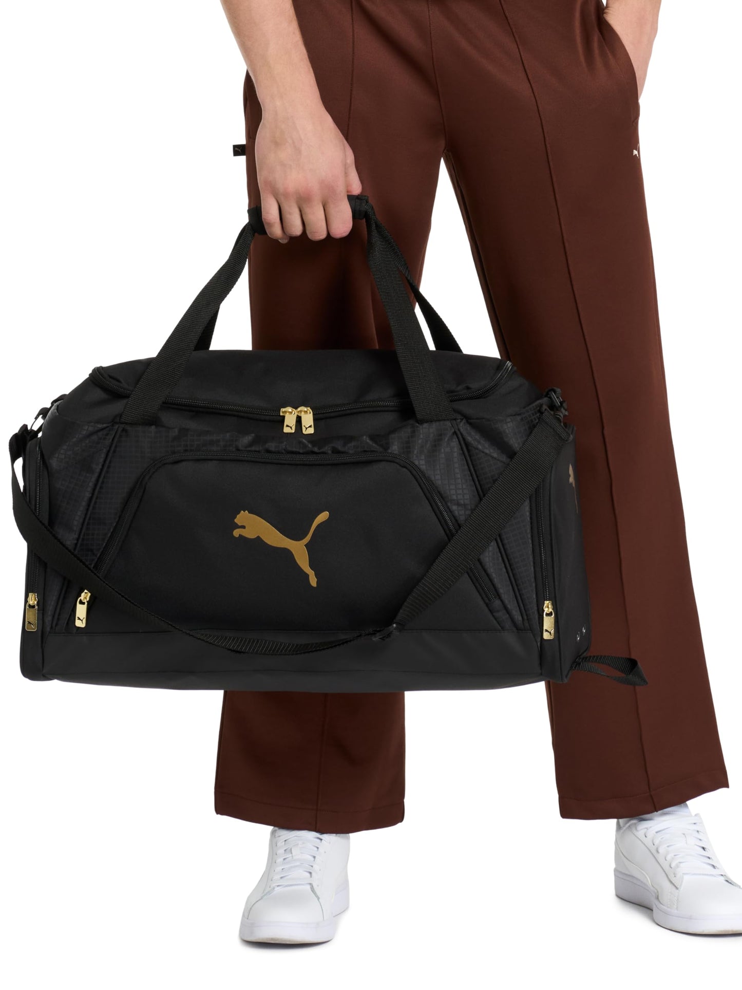 PUMA unisex adult Evercat Accelerator Duffel Bags, Black/Gold, One-Size US