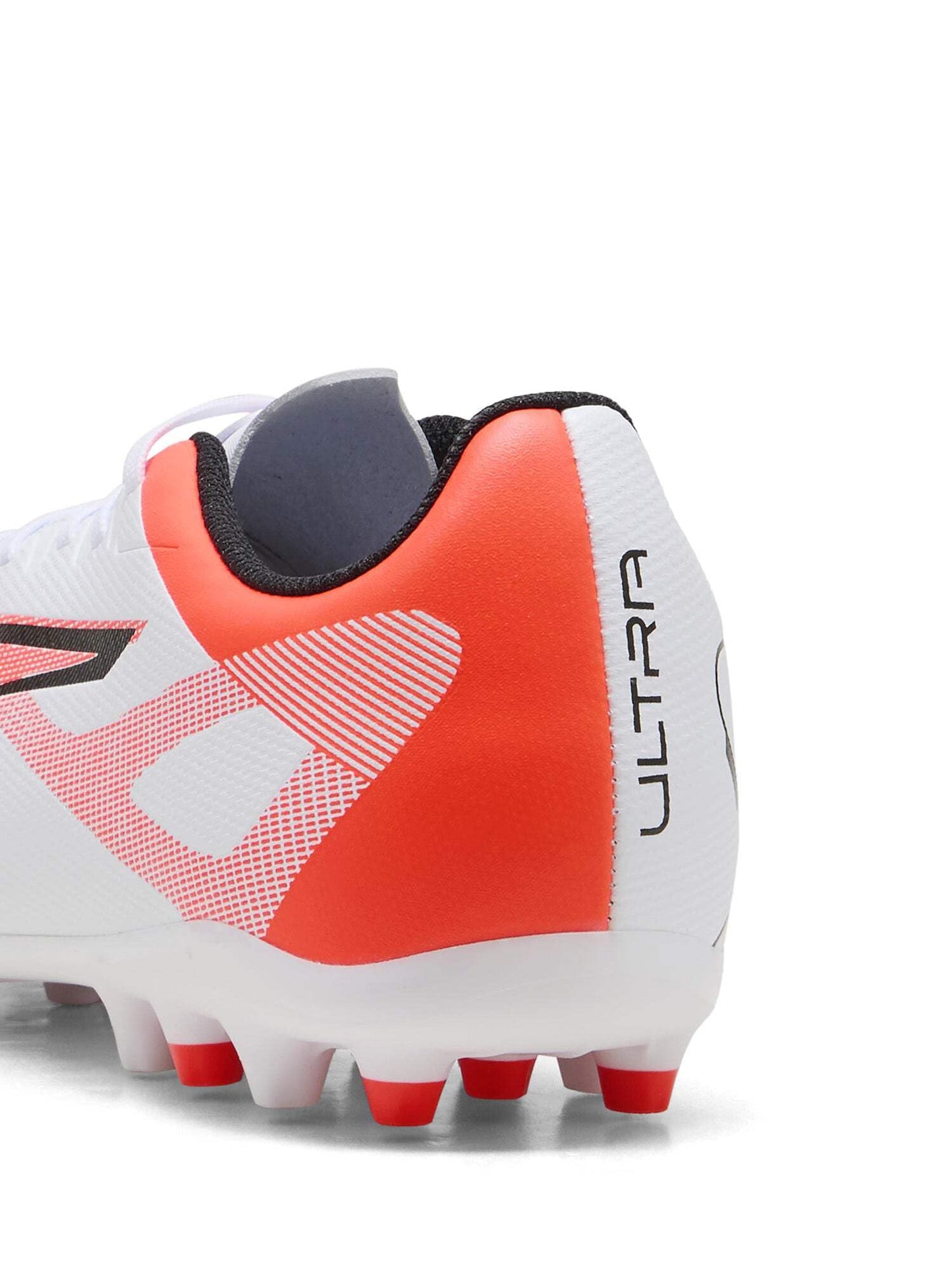 PUMA Unisex Ultra 5 Play MG Soccer Shoe, Puma White PUMA Black Glowing Red, 8.5