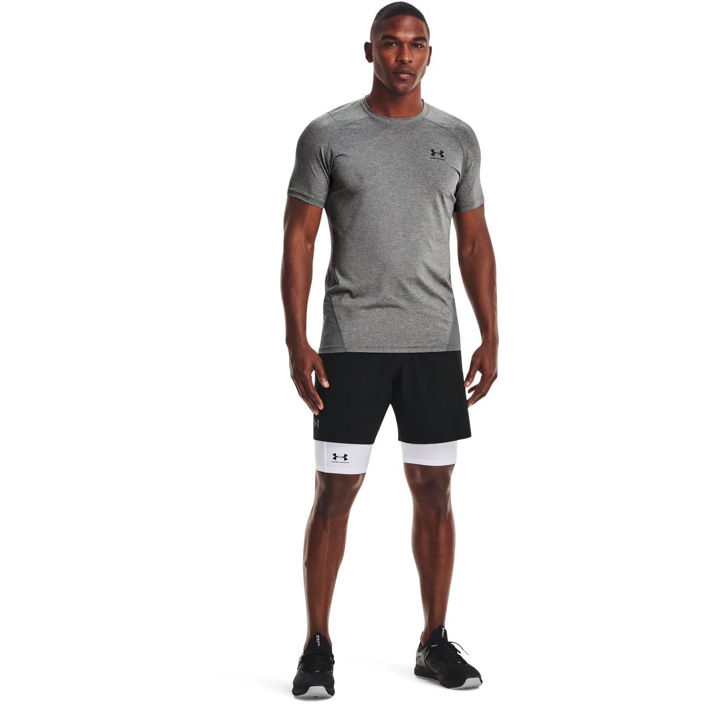 Under Armour Men's HeatGear Pocket Long Shorts , White (100)/Black, Large
