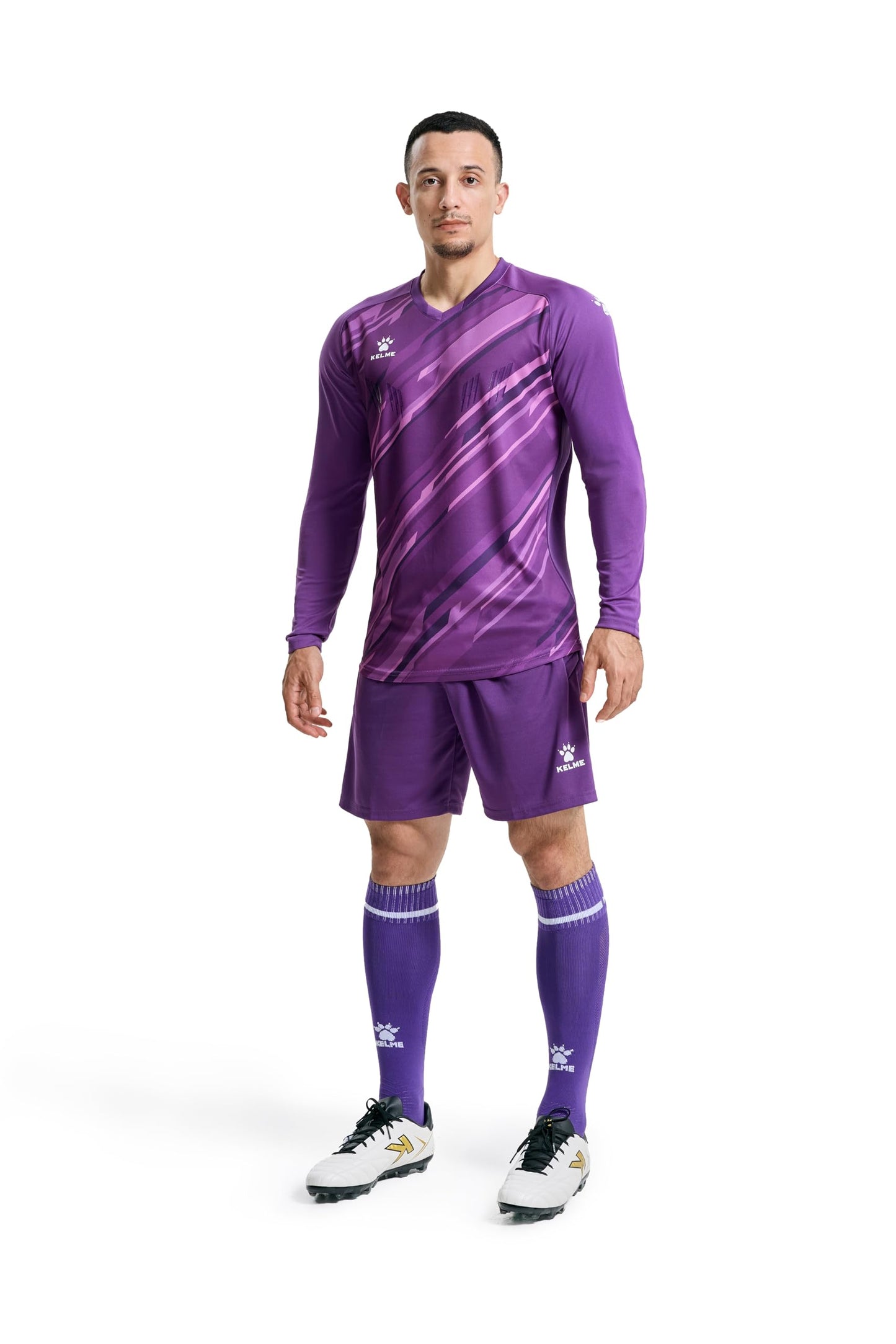 KELME Men's Soccer Goalie Jerseys,Padded Goalkeeper Kit,Goalie Shirt and Short with Socks Purple Small