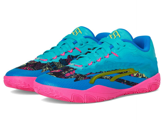 PUMA Women's Stewie 3 Basketball Shoes Sneaker, Bright Aqua/Fluro Pink PES Black, 9