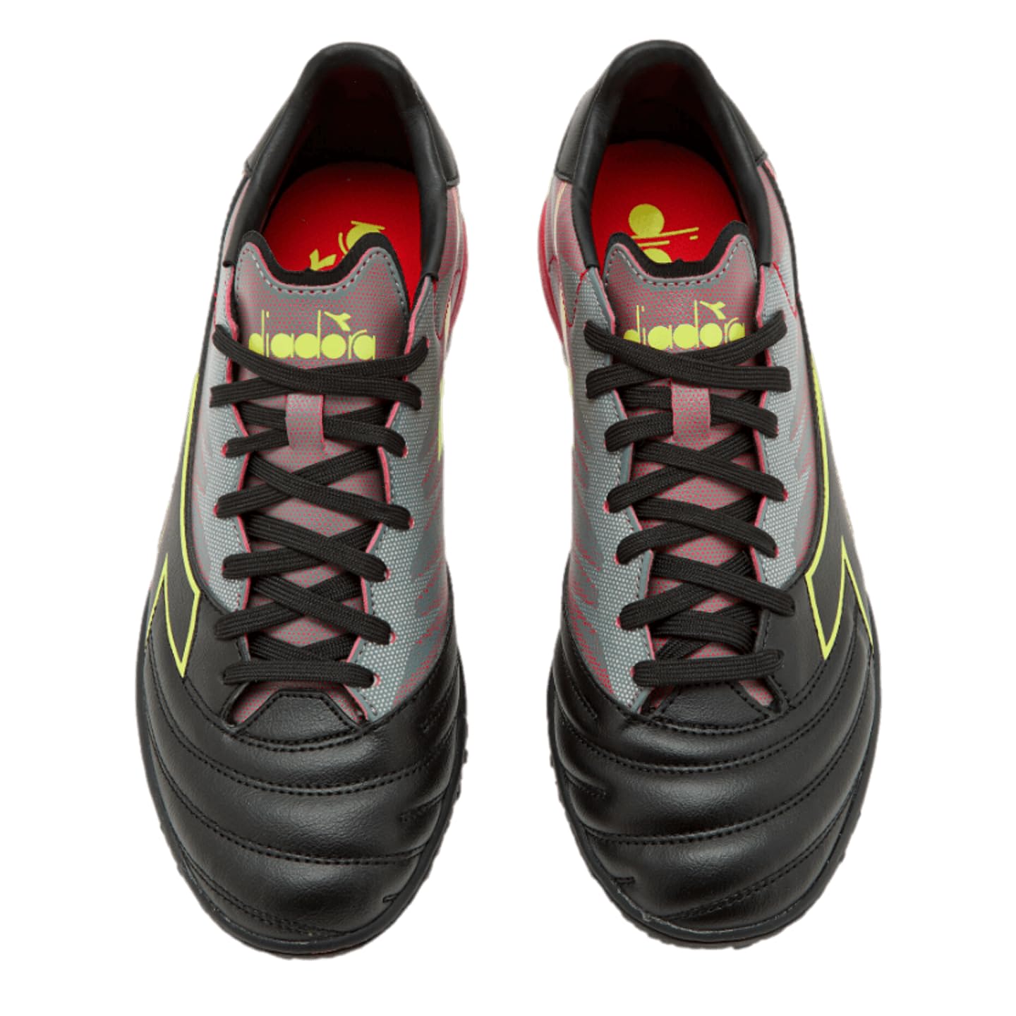 Diadora Brasil Elite Turf Soccer Shoe - Water-Resistant Suprellsoft, Non-Slip PU Heel Lining, Flex Points on Insole, Fine Craftsmanship, Black/Red/Yellow, 9.5