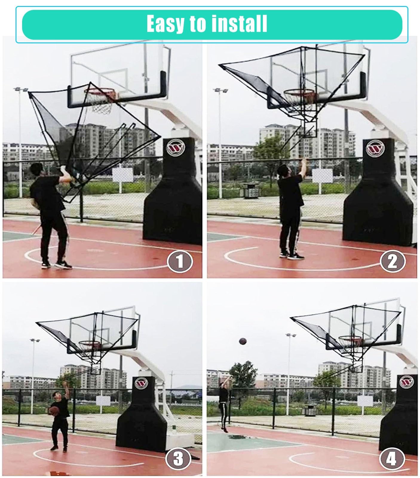 XQZMZSCP Basketball Shot Return NET Apparatus with 180° Rotating Chute, Suspended Portable Shooting Basketball Rebounder Device