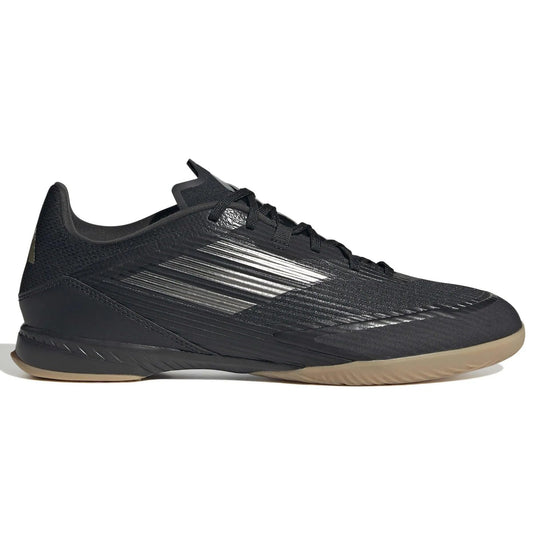 adidas Unisex F50 League Indoor Soccer Cleats Sneaker, Black/Iron Metallic/Gold Metallic, 12 US Men