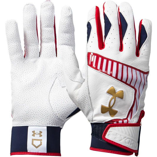 Under Armour Men's Yard 9 Stars and Stripes Baseball Gloves, (100) White/Red/Metallic Gold, Large