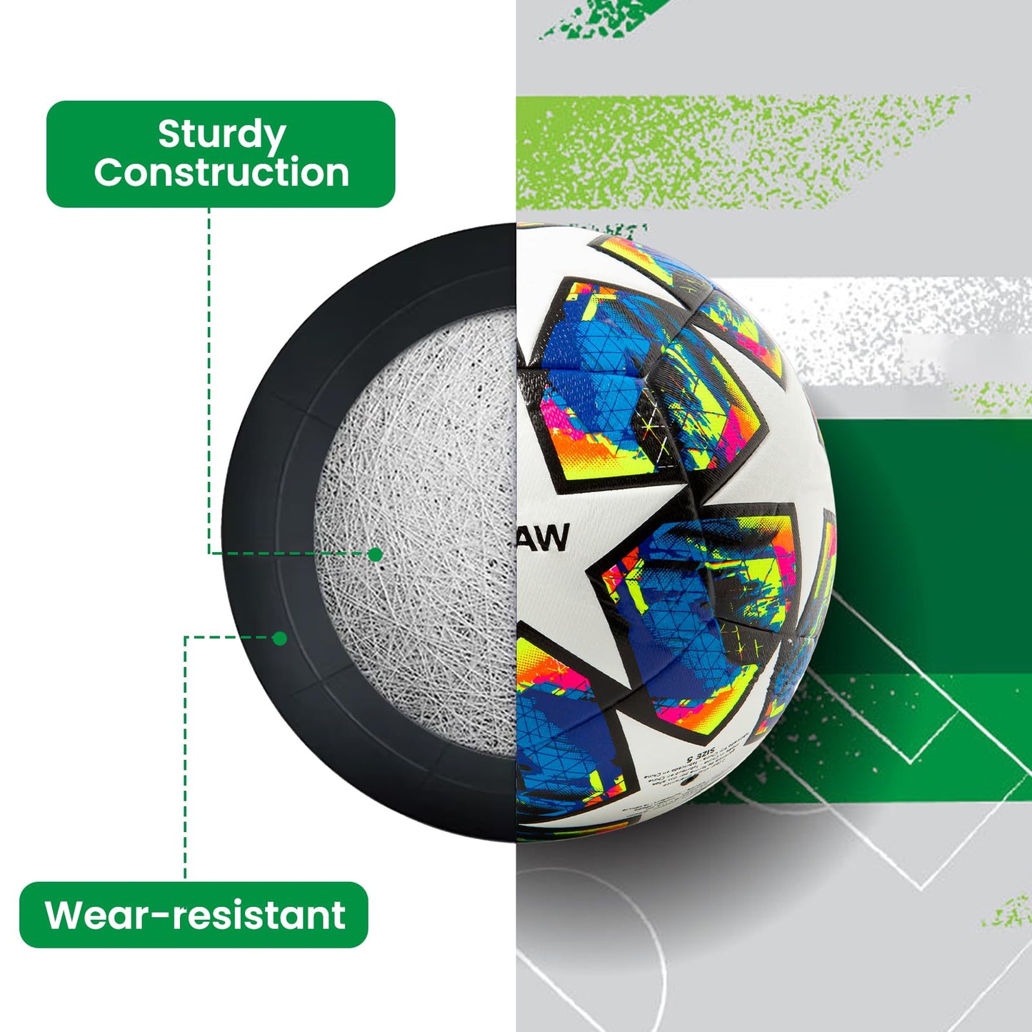 ZWAW Size 5 Soccer Ball, Waterproof PU Leather, Official Match Ball, with Pump & Needles