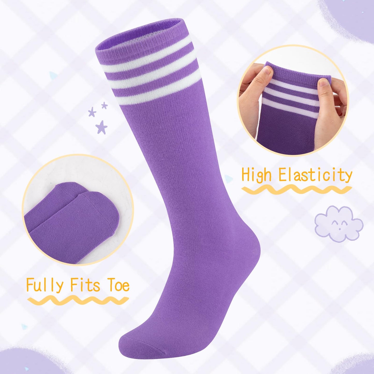 Comfoex Kids Soccer Socks 4 Pairs Girls Baseball Football Sports Tall Socks With Cotton Stripes Girls Knee High Socks