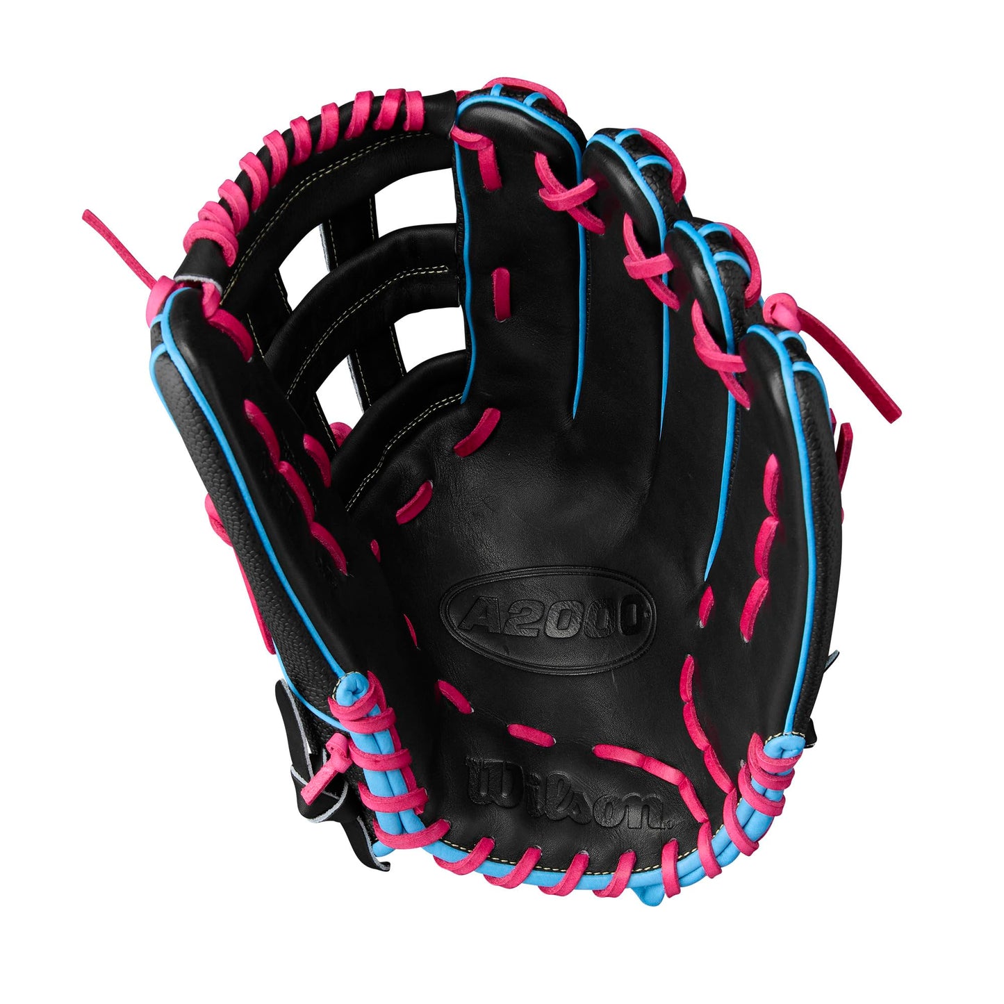 Wilson Summer 2025 A2000 1777SS 12.75” Outfield Baseball Glove - Right Hand Throw, Black/Sky Blue/Flamingo