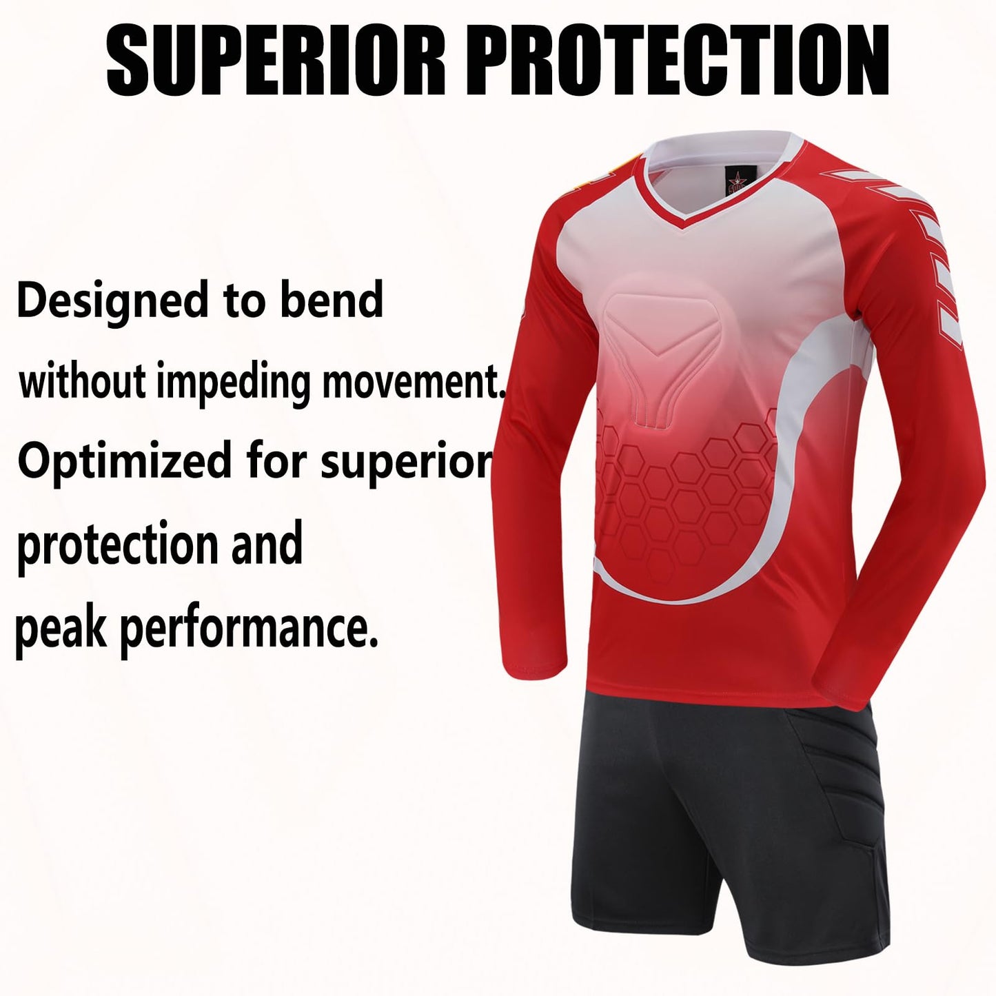 Kids Soccer Goalie Jersey and Shorts,Youth/Boys Long Sleeve Shirt Soccer Goalkeeper Jersey,Football Training Uniform (US, Alpha, X-Small, Regular, Red)