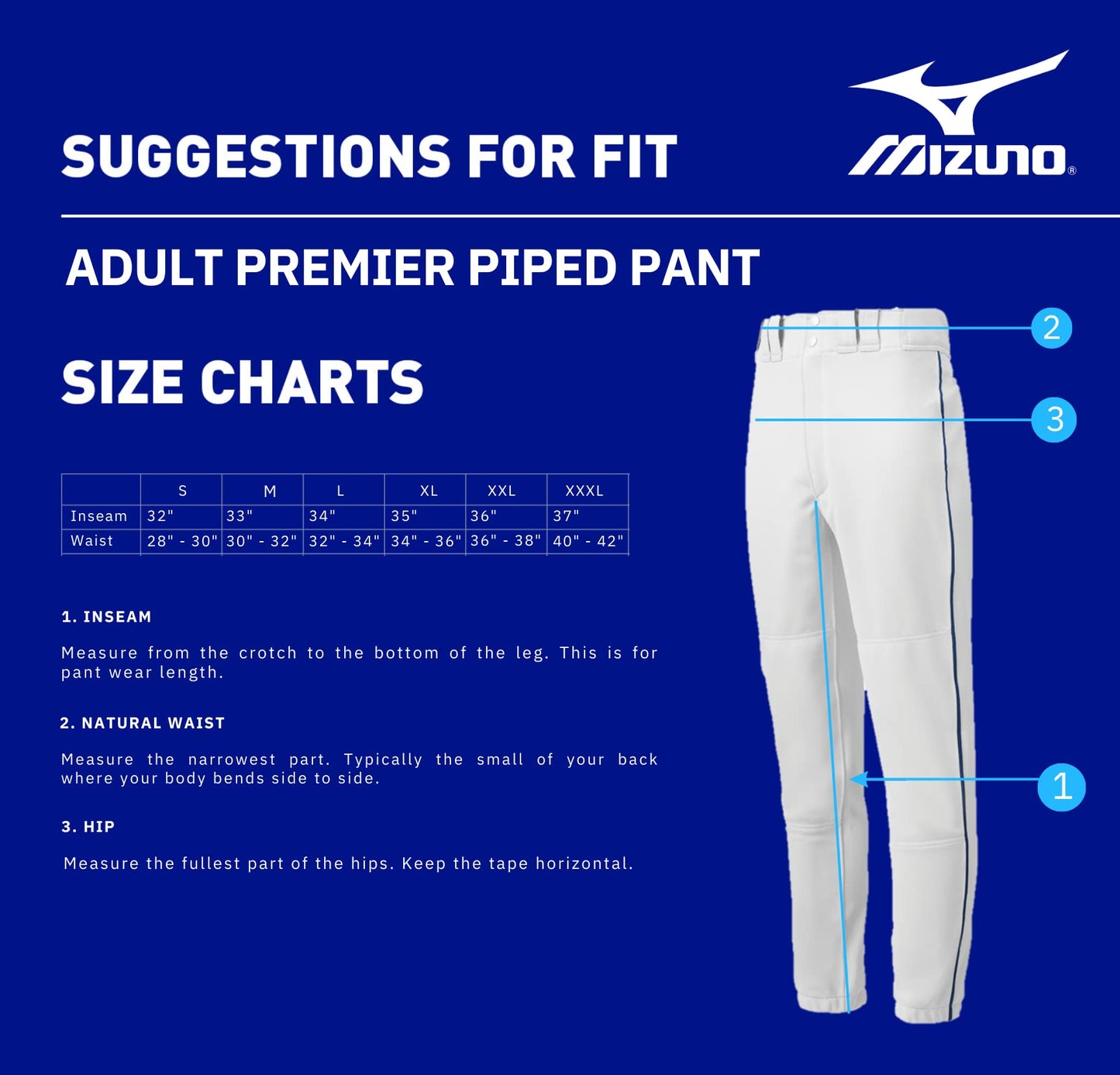 Mizuno mens Premier Piped Pant, White-royal, Small US