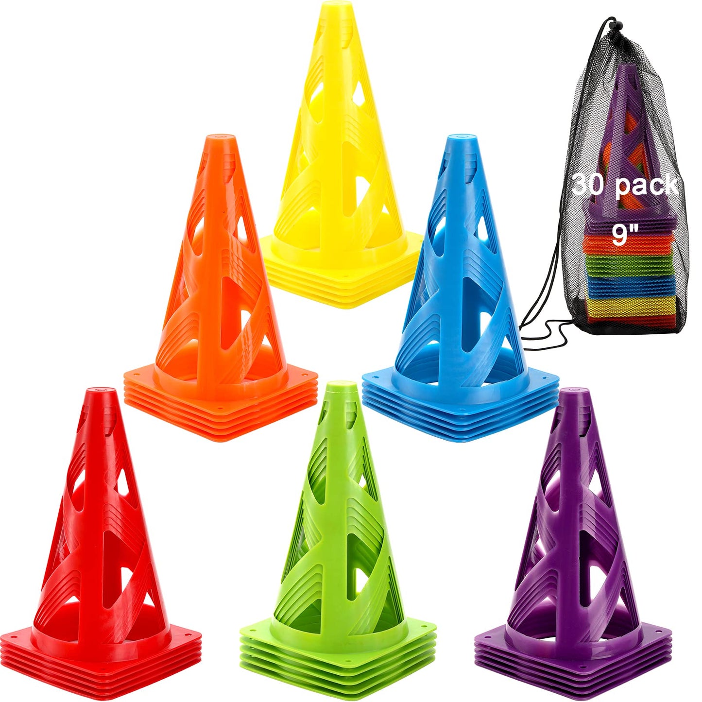 ZEAYEA 30 Pack Agility Training Sport Cone, 9 Inches Soccer Cones with Carry Bag, Basketball Training Cones for Soccer Football Basketball Speed Grab Drills and Training