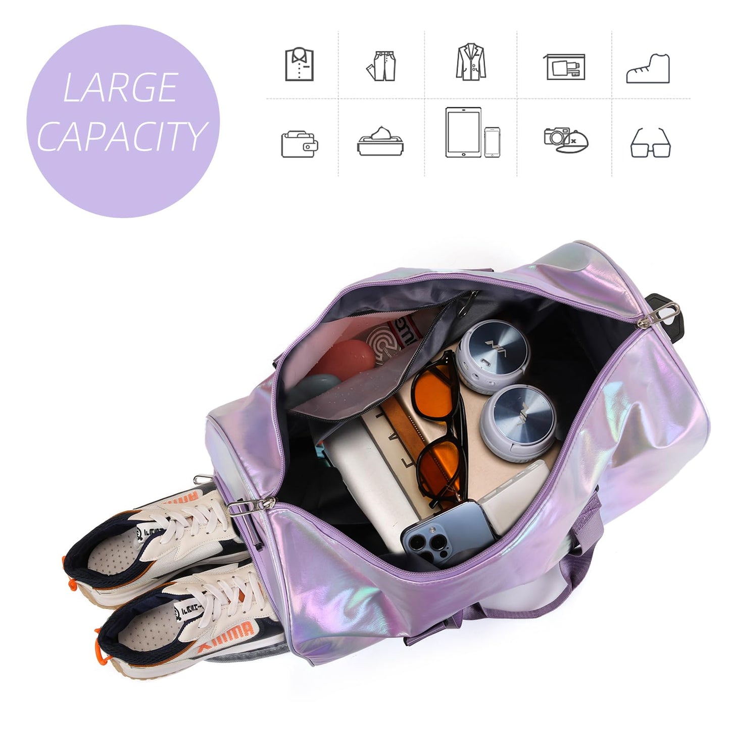 Yaopeing Gym Bag with Shoes Compartment,Sports Duffle Bag for Girls,Waterproof Travel Gym Tote Bags for Women,Purple