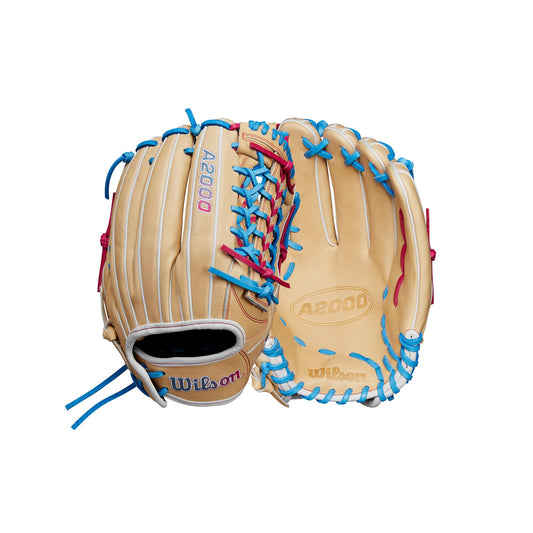 Wilson Winter 2024 A2000 T125 12.5" Outfield Fastpitch Glove - Blonde/Blue/Flamingo, Right Hand Throw