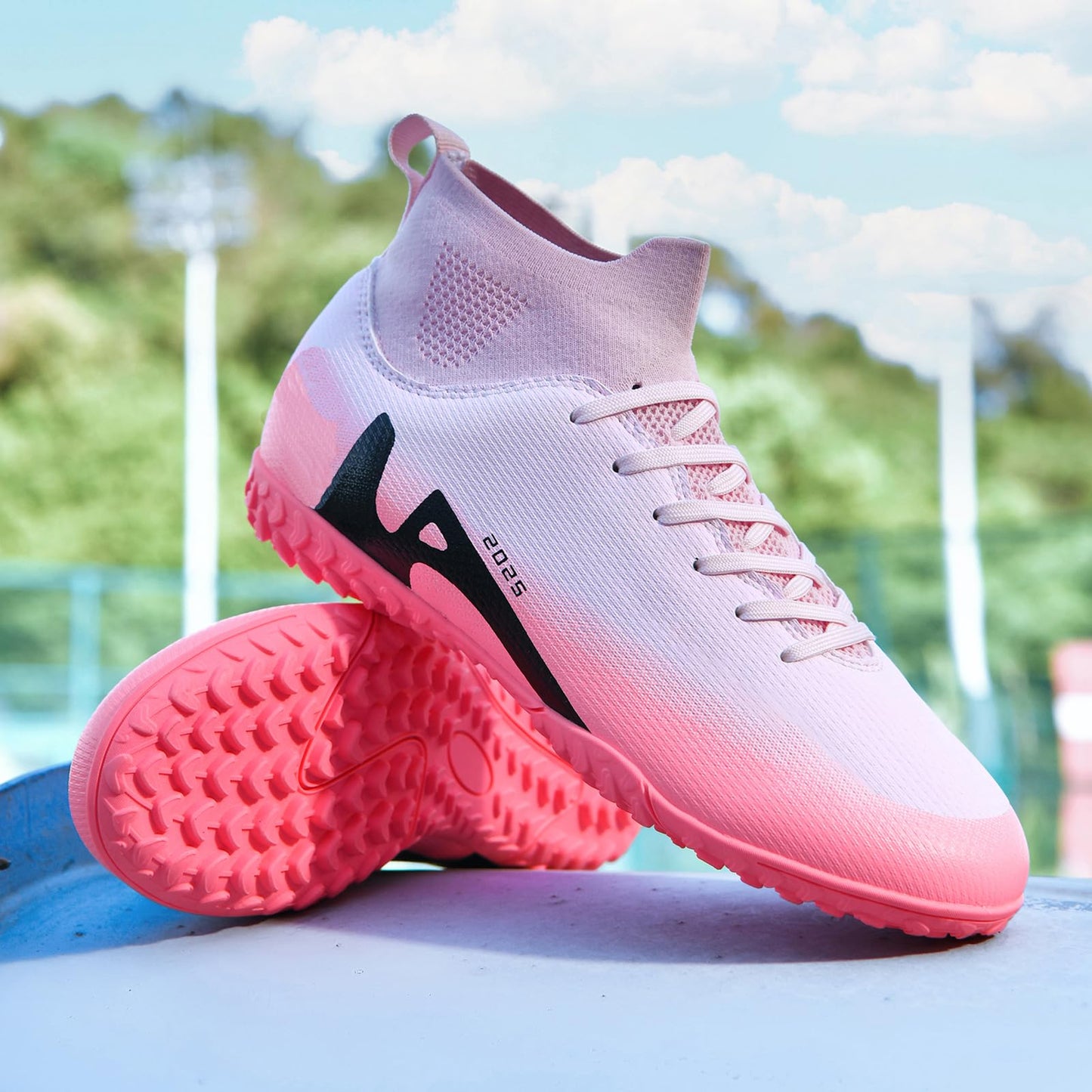 TOPSFEBA Soccer Cleats for Mens Womens Indoor Soccer Shoes Unisex Baseball Turf Shoes Youth Rugby Shoes Adult AG FG TF Football Boots Wide Training Sneaker (2309 Fen TF_38)