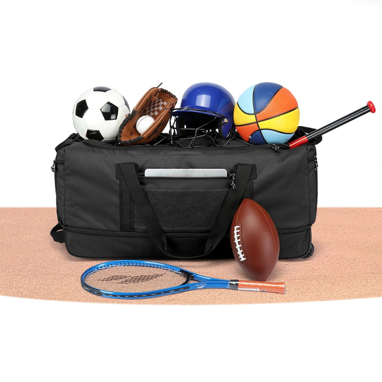 170L Extra Large Baseball Bag with Wheels Gym Duffle Softball Catchers Coach Team Equipment Bags Collapsible Rolling Travel Duffel Bat Gear Bag for Hockey Basketball Football Volleyball Soccer, Black