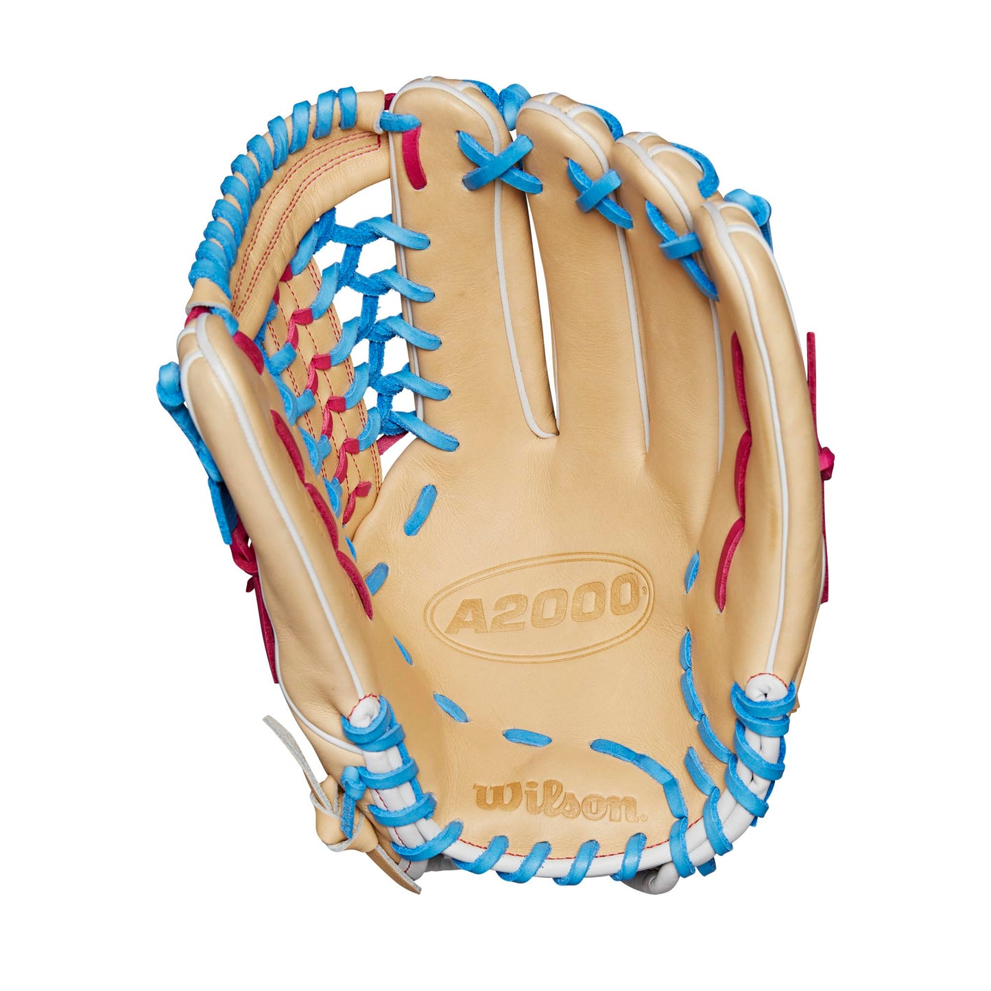 Wilson Winter 2024 A2000 T125 12.5" Outfield Fastpitch Glove - Blonde/Blue/Flamingo, Right Hand Throw