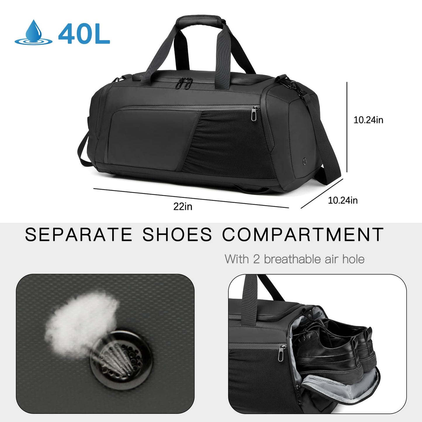 Gym Duffle Bag Waterproof Sports Duffel Bags Travel Weekender Bag for Men Women Overnight Bag with Shoes Compartment