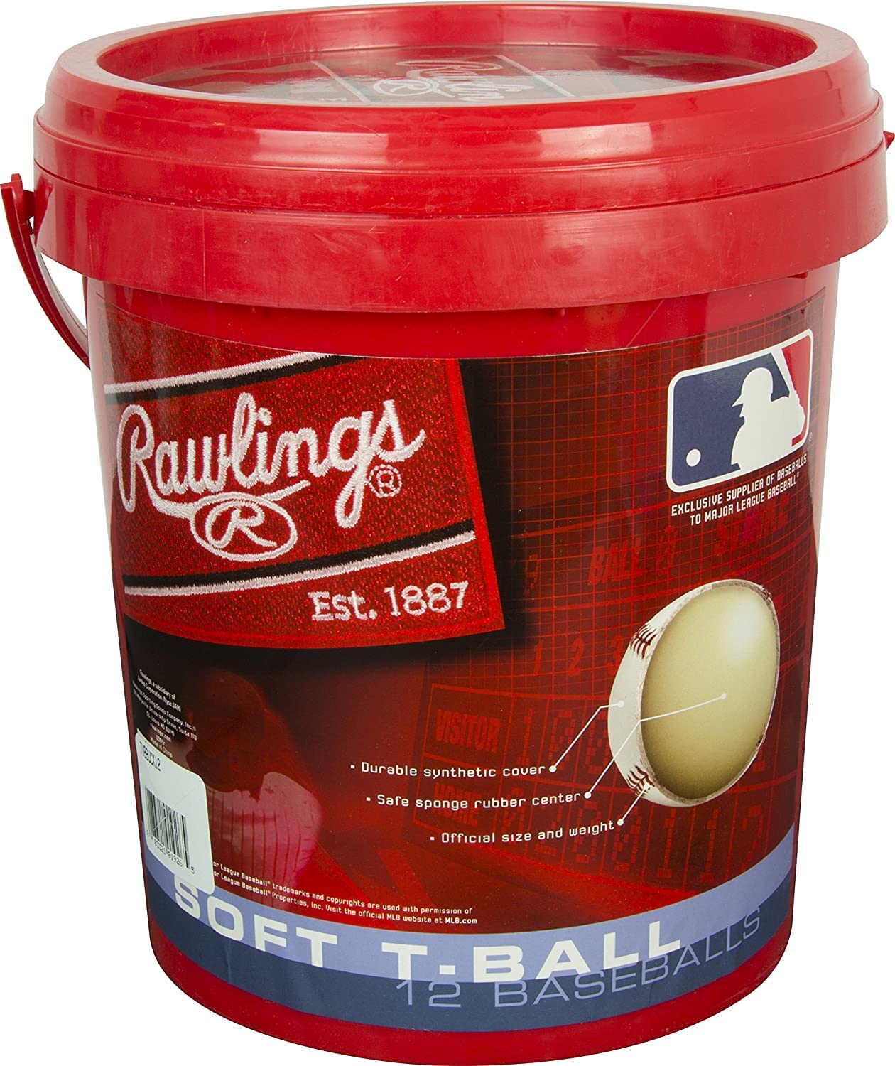 Rawlings | Official T-Balls | TVB | Youth/6u | Bucket | 12 Count | Sponge Rubber Core | Indoor/Outdoor White
