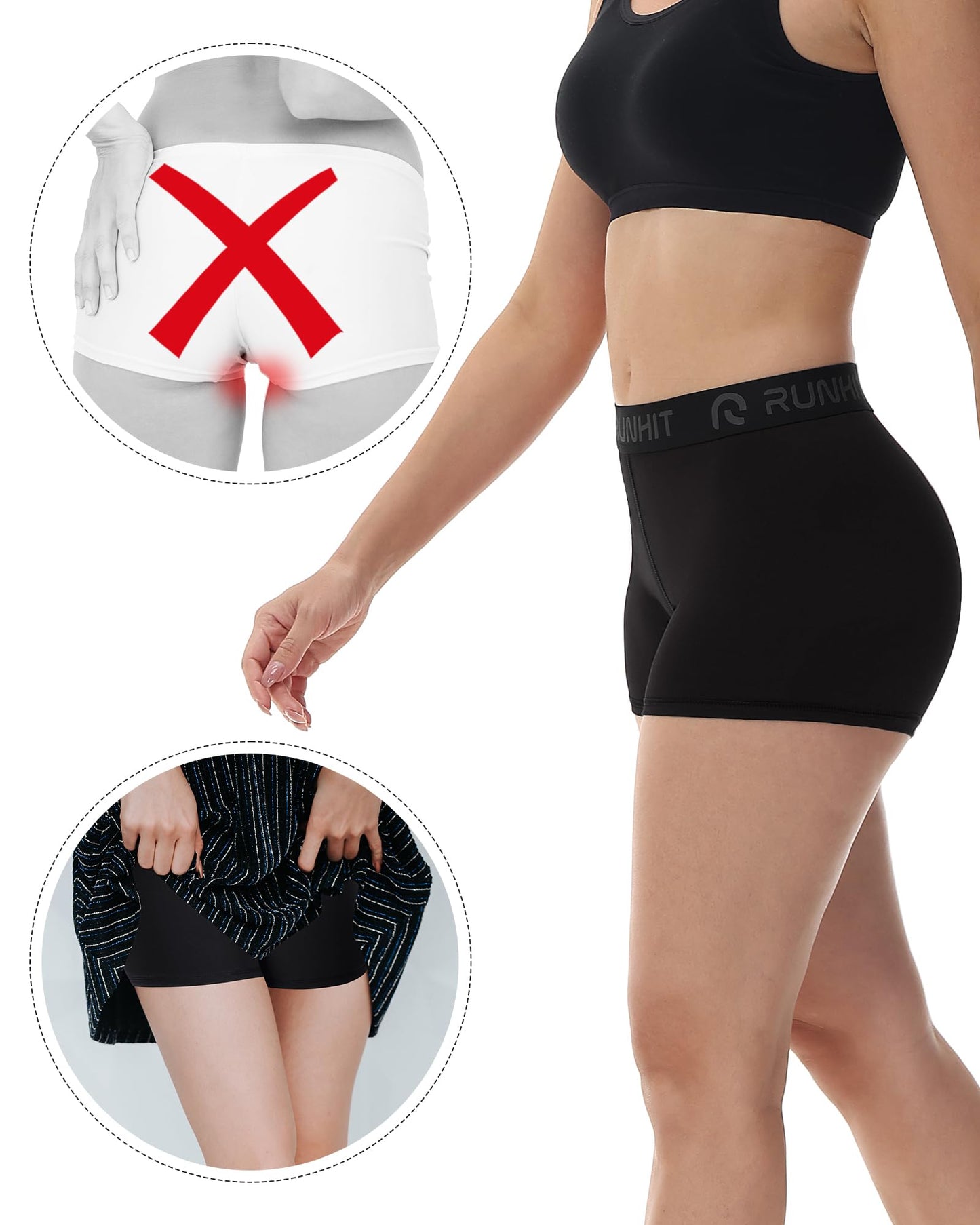 Runhit 3 inch Women's Compression Shorts 3 Pack Volleyball Shorts Womens High Waisted Spandex Shorts Women Soft Athletic Black Black Black M