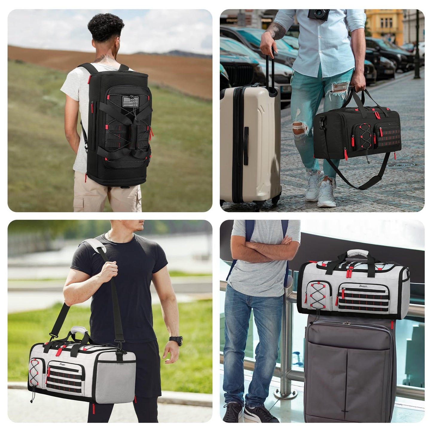 Bosstin Gym Bag for Men & Women, 45L Travel Duffle Sports Duffel Bag Gym Weekender Overnight Backpack with Shoe Compartment (Grey)