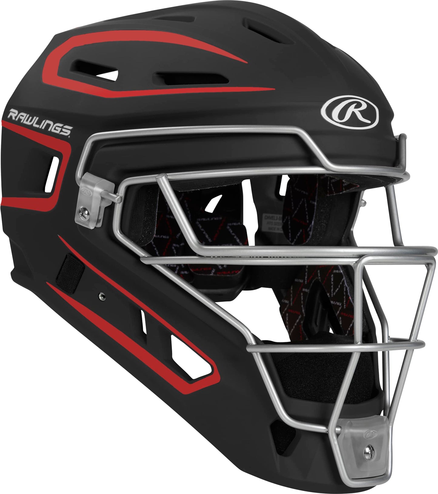 Rawlings | VELO 2.0 Catcher's Helmet | Baseball | Senior (7 1/8" - 7 1/2") | Black/Scarlet