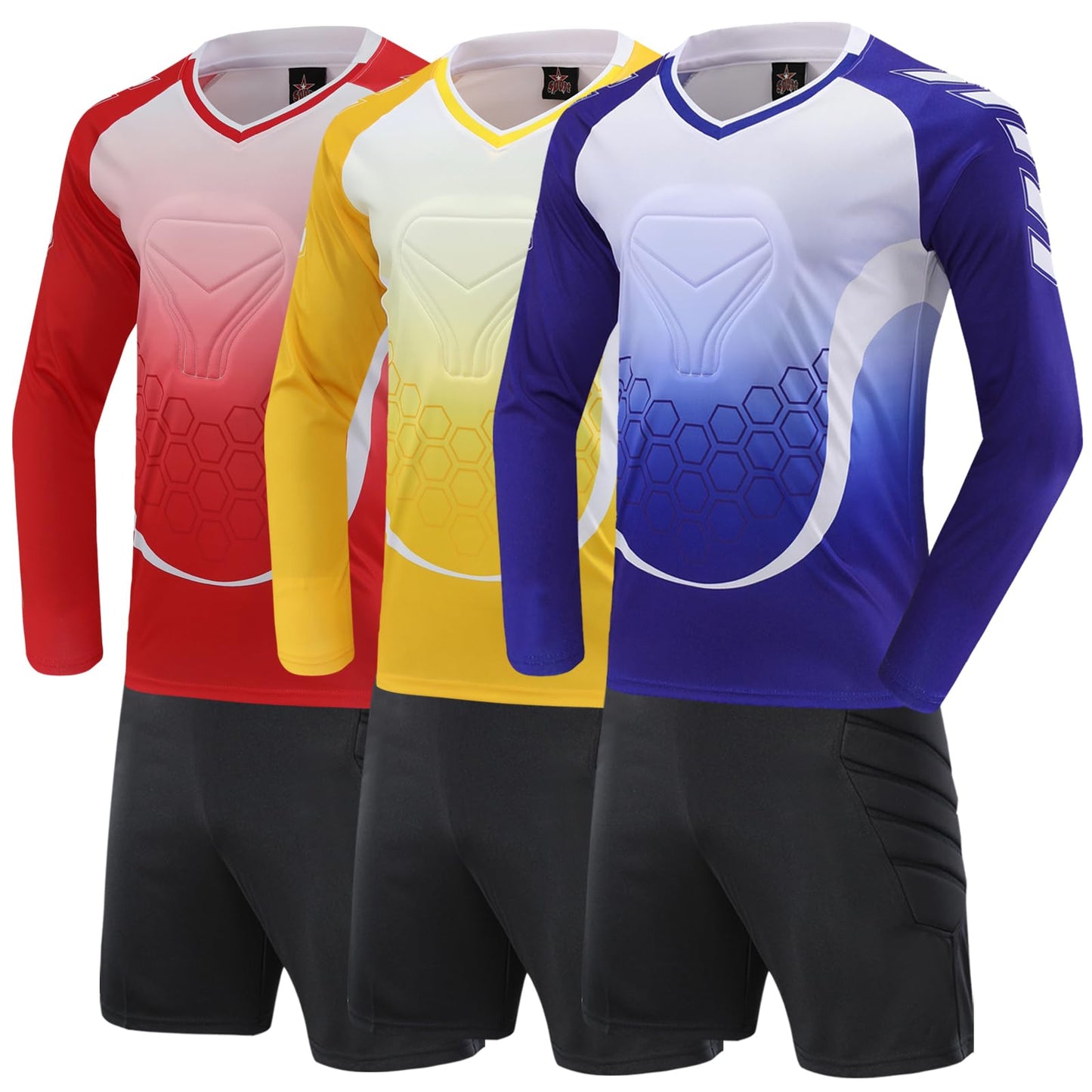 Kids Soccer Goalie Jersey and Shorts,Youth/Boys Long Sleeve Shirt Soccer Goalkeeper Jersey,Football Training Uniform (US, Alpha, X-Small, Regular, Red)