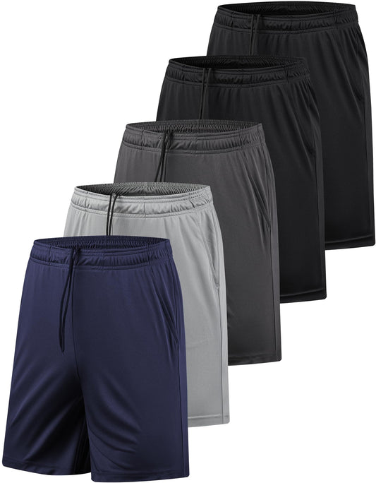 AKAWOOKO 5 Pack Men's Athletic Gym Shorts with Pockets Quick Dry Activewear Workout Running Shorts for Men