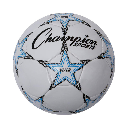 Champion Sports Viper Soccer Ball, Size 5 – Soft Touch TPU Cover, Airlock Bladder – Ages 12 & Up – Blue/Black/White