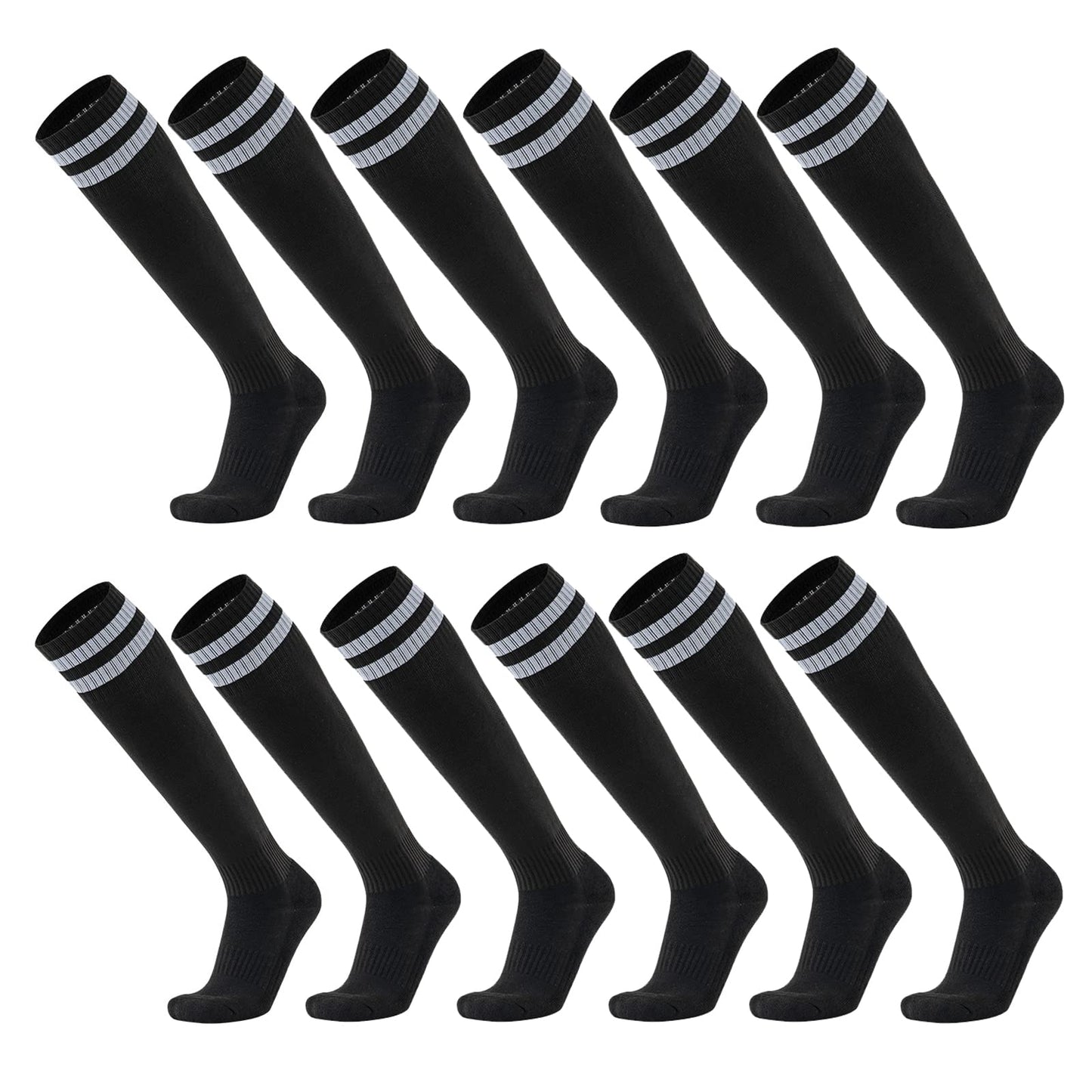 Ultrafun 6 Pairs Soccer Socks Color Stretchy Compression Knee High Tube Football Athletic Socks for Men Women Teens (6Pairs-Black)