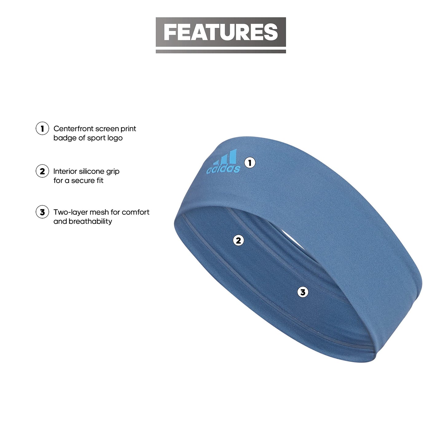 adidas Unisex Alphaskin 2.0 Elastic Headband, Wonder Steel Blue/Pulse Blue, One Size