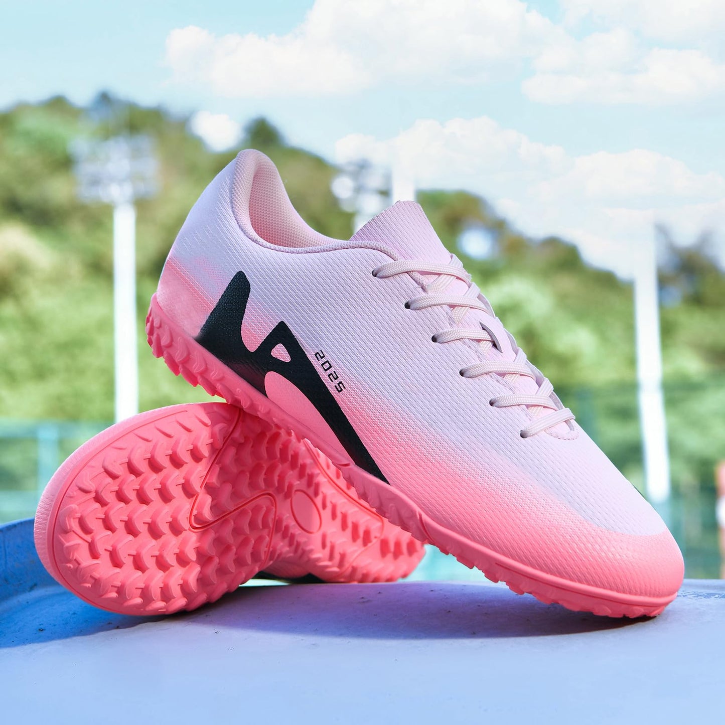 GODLARK Soccer Cleats Mens Womens Turf Soccer Shoes Indoor for Kids Youth Football Cleats Big Boys Small Spikes FG TF Football Boots Training Sneaker (2286 Fen TF_39)