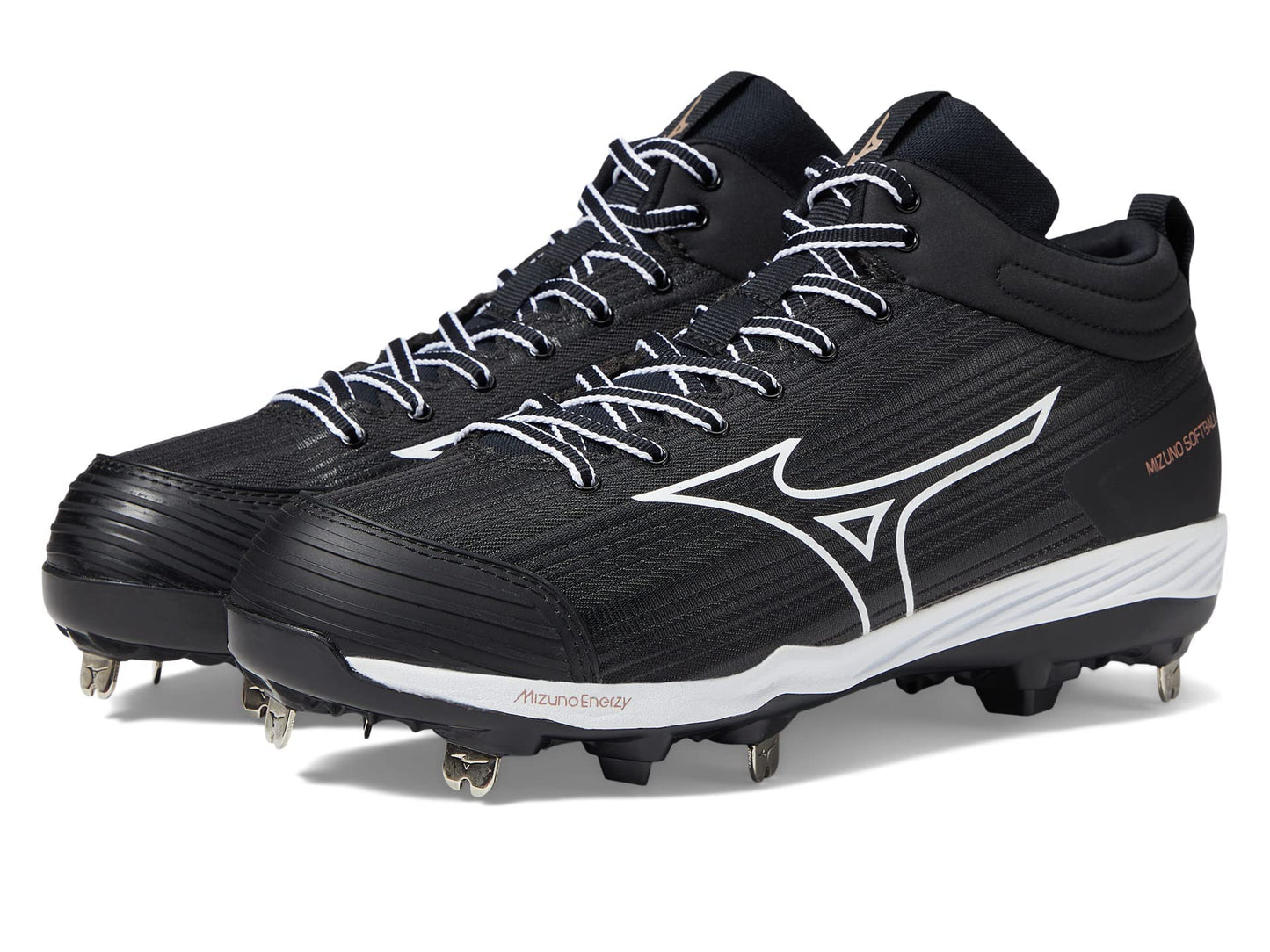 Mizuno Women's Sweep 6 Mid Softball Shoe, Black-White, 9