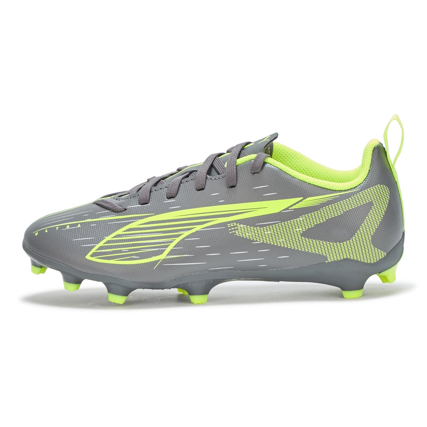 PUMA Ultra Play Firm, Artificial Ground Soccer Cleats Sneaker, Matte Aged Silver-Yellow Alert Aged Silver, 5 US Unisex Big Kid