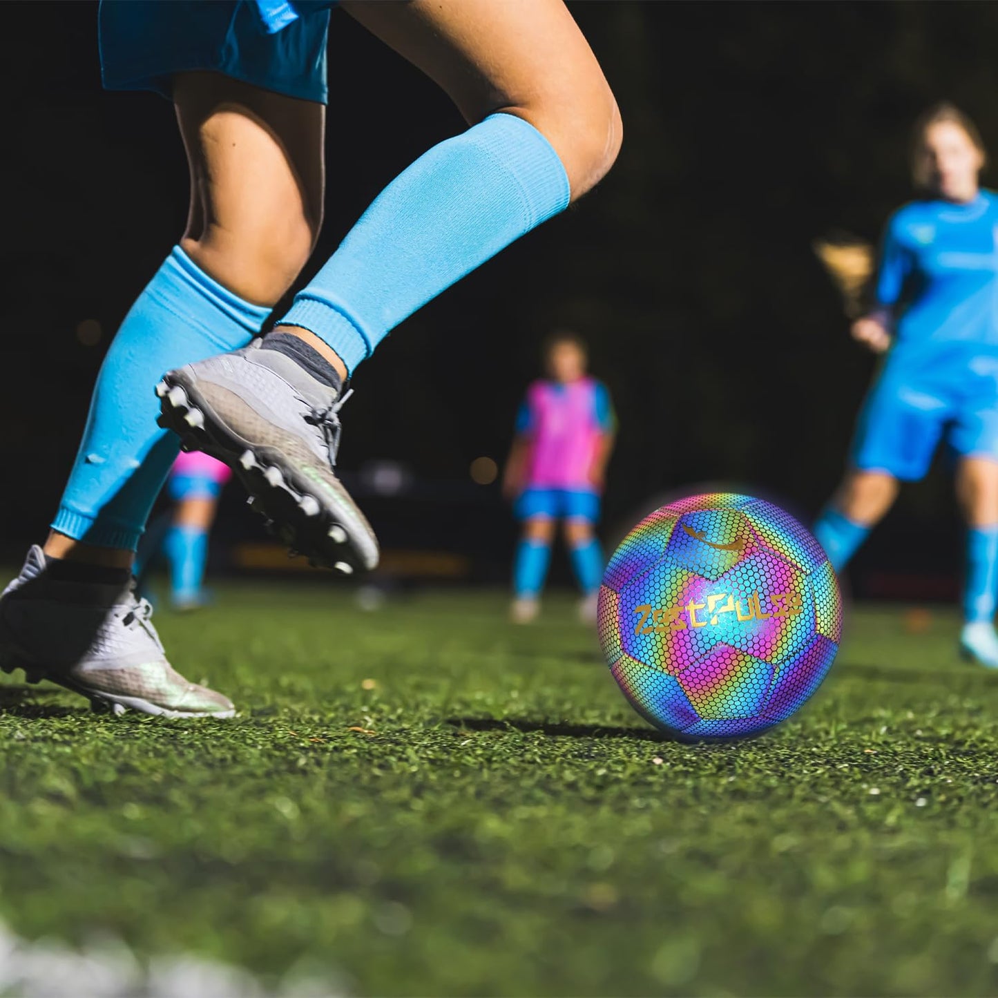ZestPulse Holographic Reflective Soccer Ball Size 4 & 5 for Kids & Adults, High Visibility for Night Games, Training | Ideal Gift for Boys Girls 8-12 (Dark)