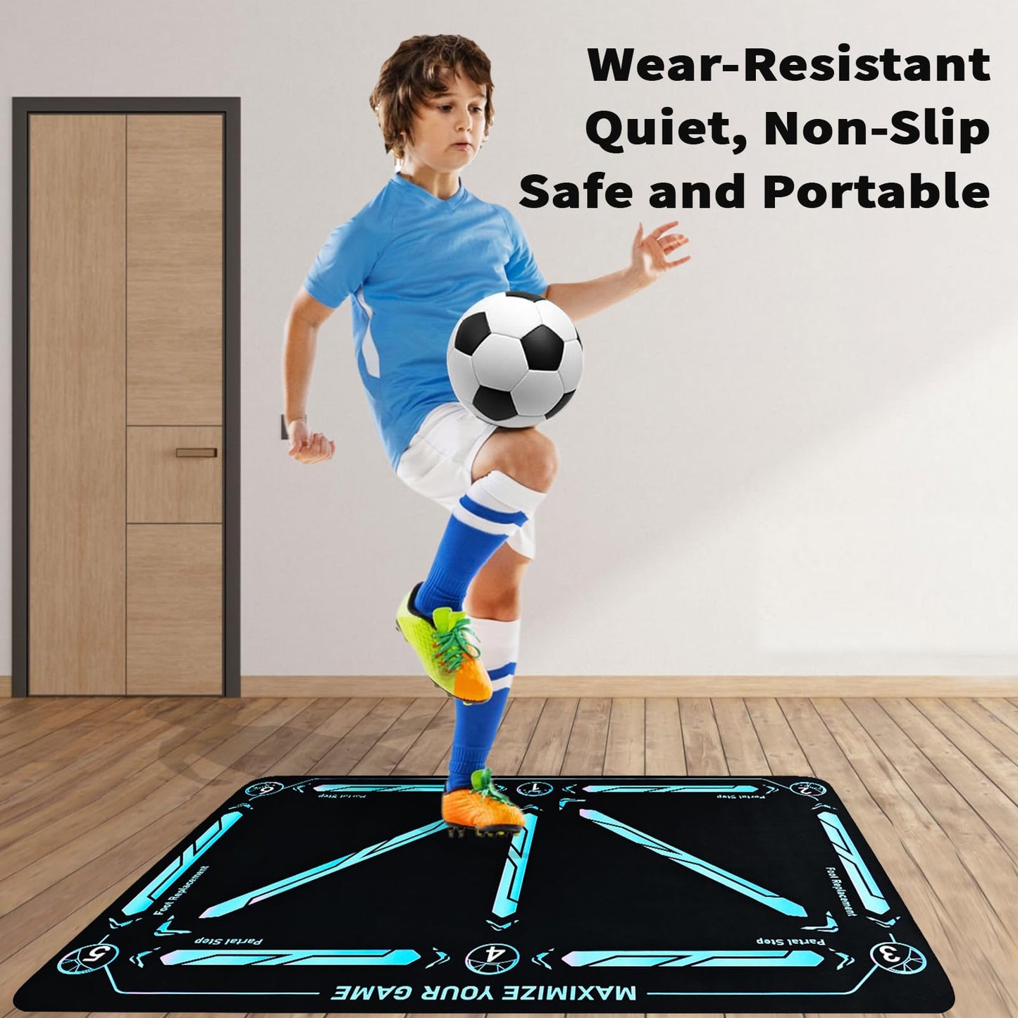Soccer Training Mat with Adjustable Soccer Trainer - Non-Slip Soccer Training Equipment for Kids Youth to Boost Speed, Strength & Coordination | Soccer Trainer for Indoor/Outdoor Drills