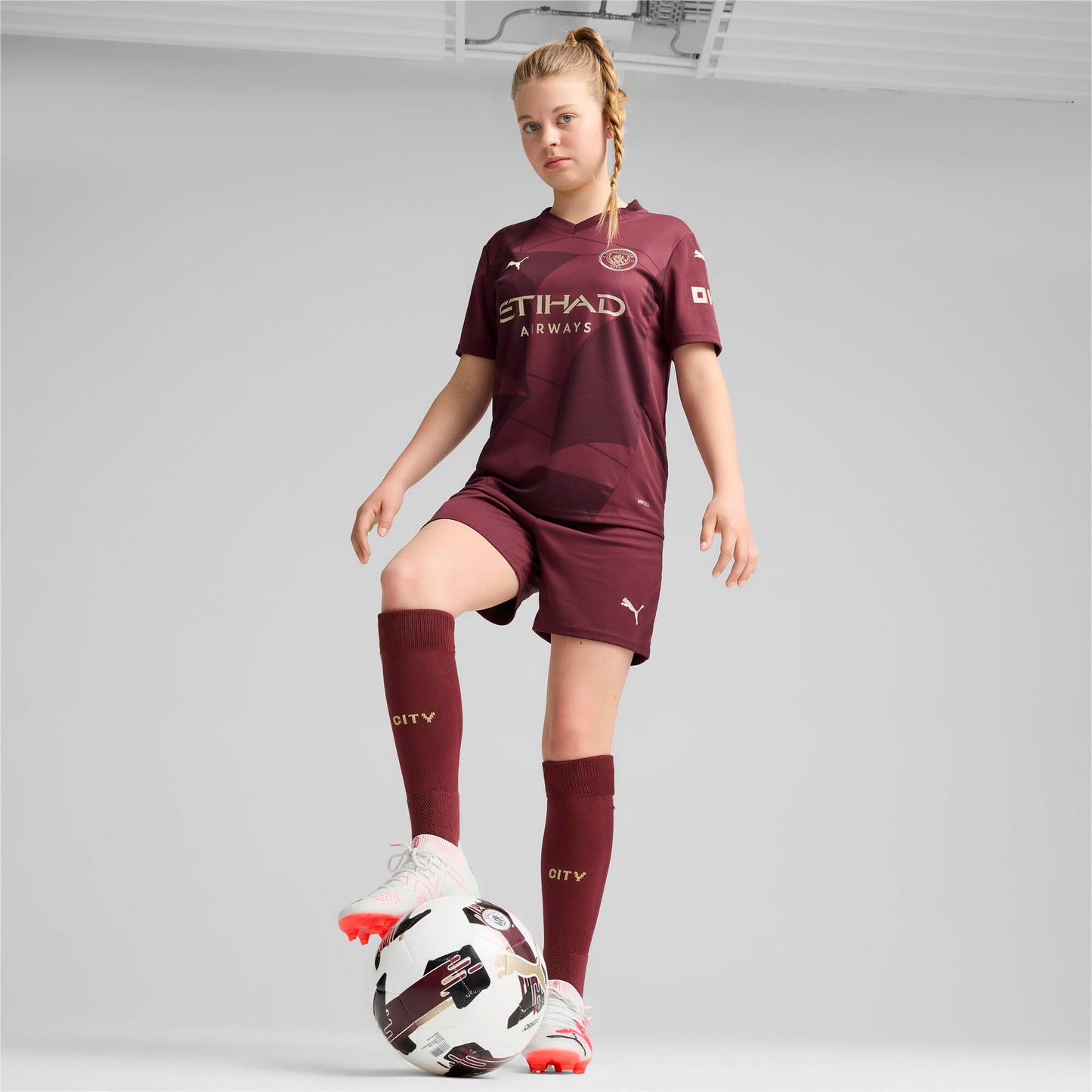 Manchester City FC Kids 2024/25 Third Soccer Jersey - Burgundy - Size: S