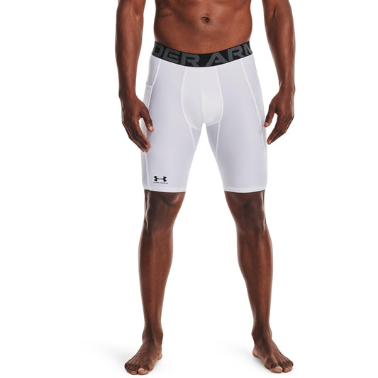 Under Armour Men's HeatGear Pocket Long Shorts , White (100)/Black, Large
