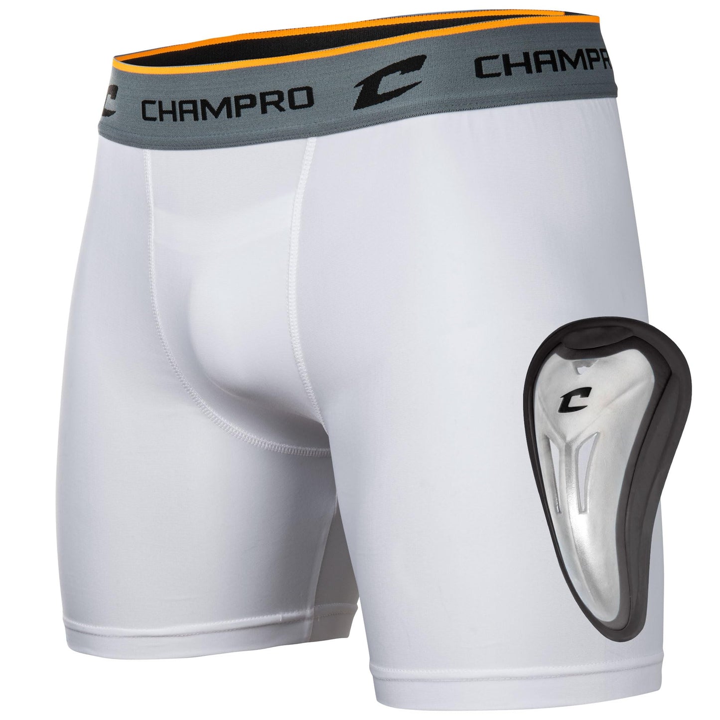 Champro Standard Compression Boxer Shorts with Athletic Cup, White, Adult X-Large