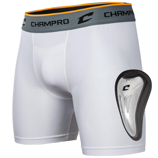 Champro Standard Compression Boxer Shorts with Athletic Cup, White, Adult X-Large
