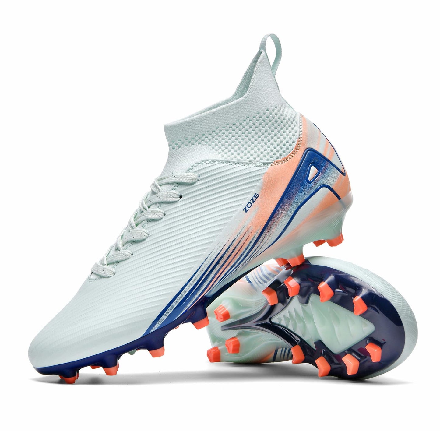Kikaluo Men's High Top Soccer Shoes AG Long Spikes Men's and Women's High-Top Students Game Sports Training Soccer Cleats Shoes Light Green EU 43