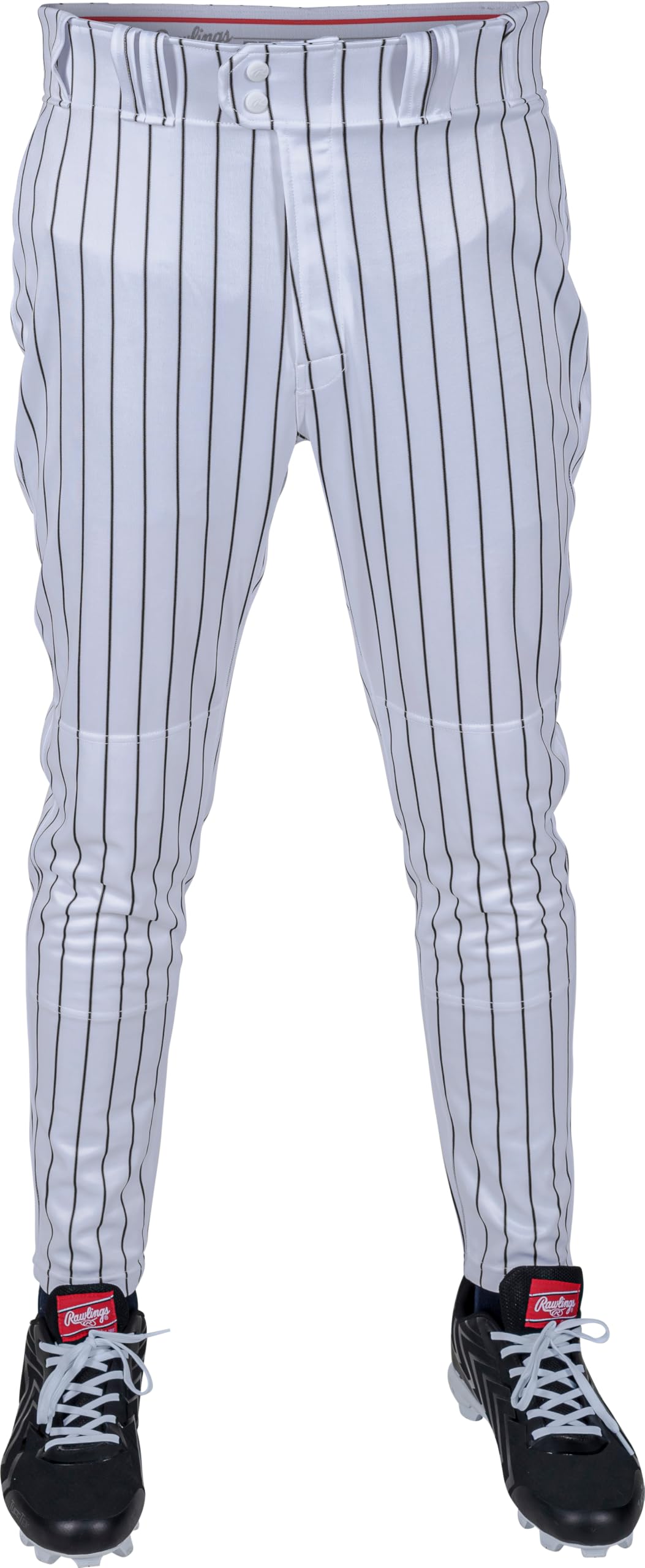 Rawlings Men's PRO 150 Series Pinstripe Baseball Pant | Jogger Fit | Adult Sizes | Multiple Colors, White/Black, Large