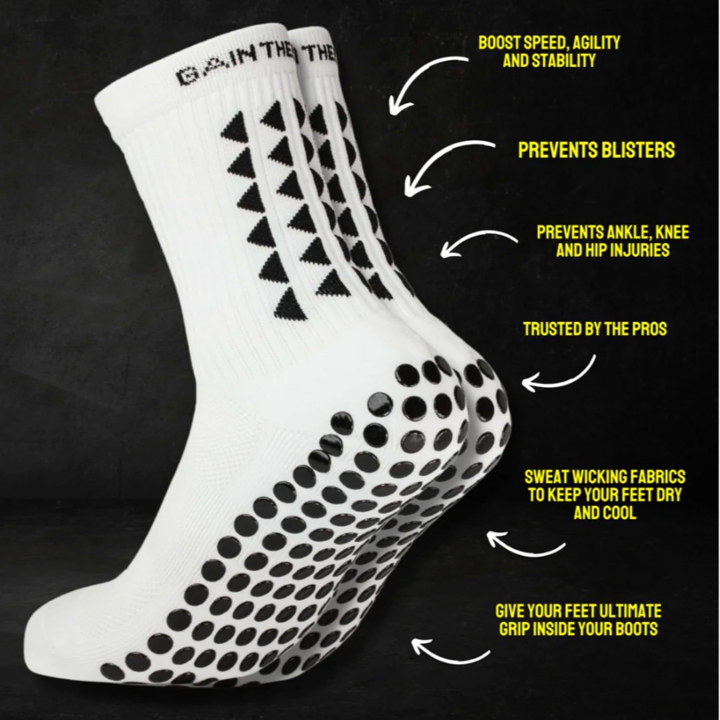 Gain The Edge Soccer Grip Socks - 4pc Set - Large - White - Grip Soccer Socks - Anti-Slip - For Men, Kids, Boys, Girls Unisex